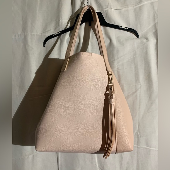 Light Pink Blush Two Tone Large Faux Leather Convertible Work Tote, Ulta, Tassel - Picture 11 of 16